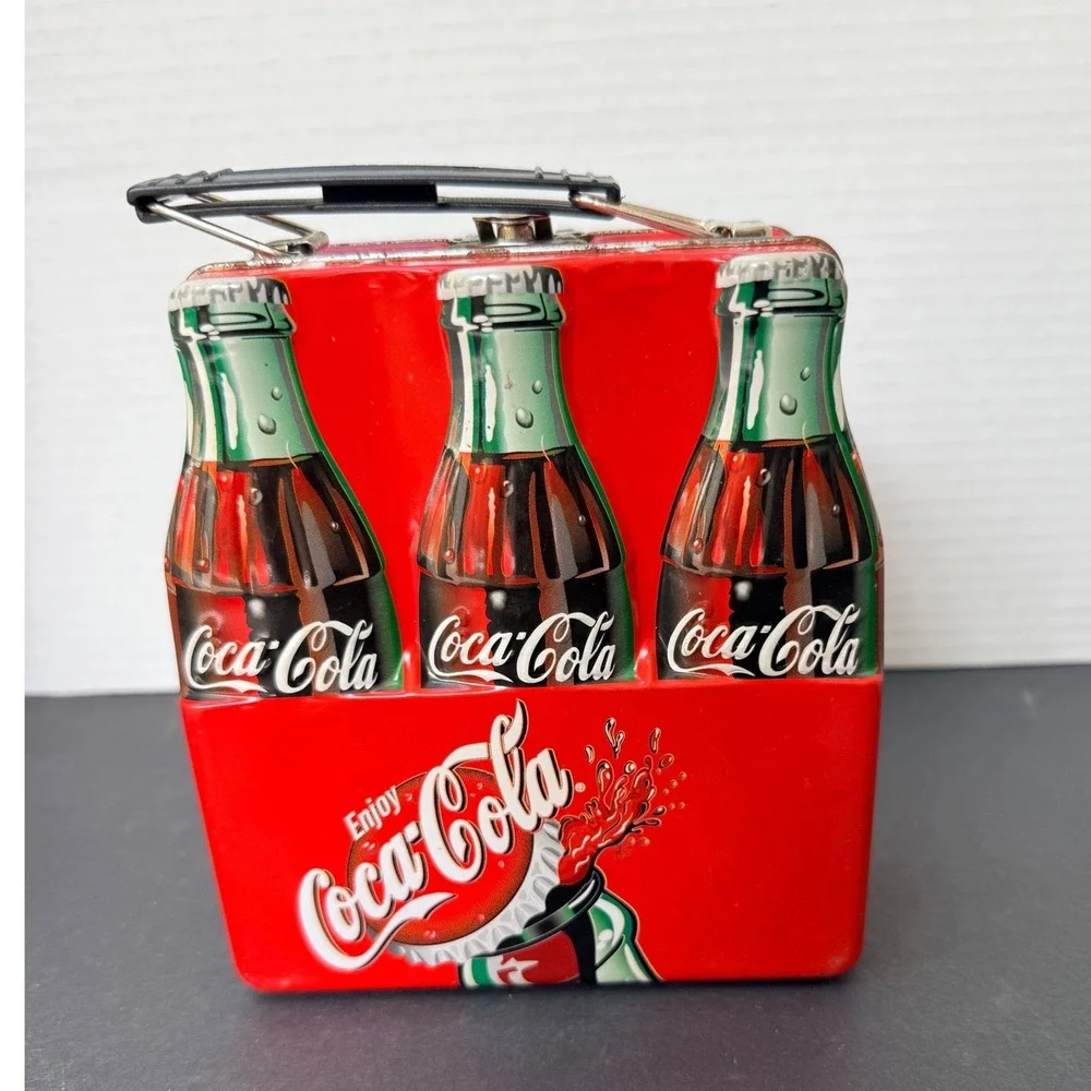 Vintage Coca-Cola Embossed Tin Lunch Box 3D Bottle Design Red Metal Collectible